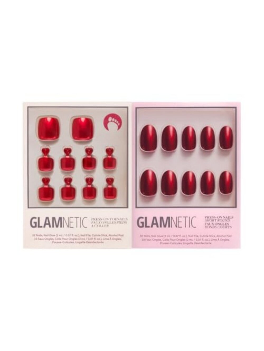 Bright Cherry Red Press-On Nails & Toenails - Short Round, Glaze Finish